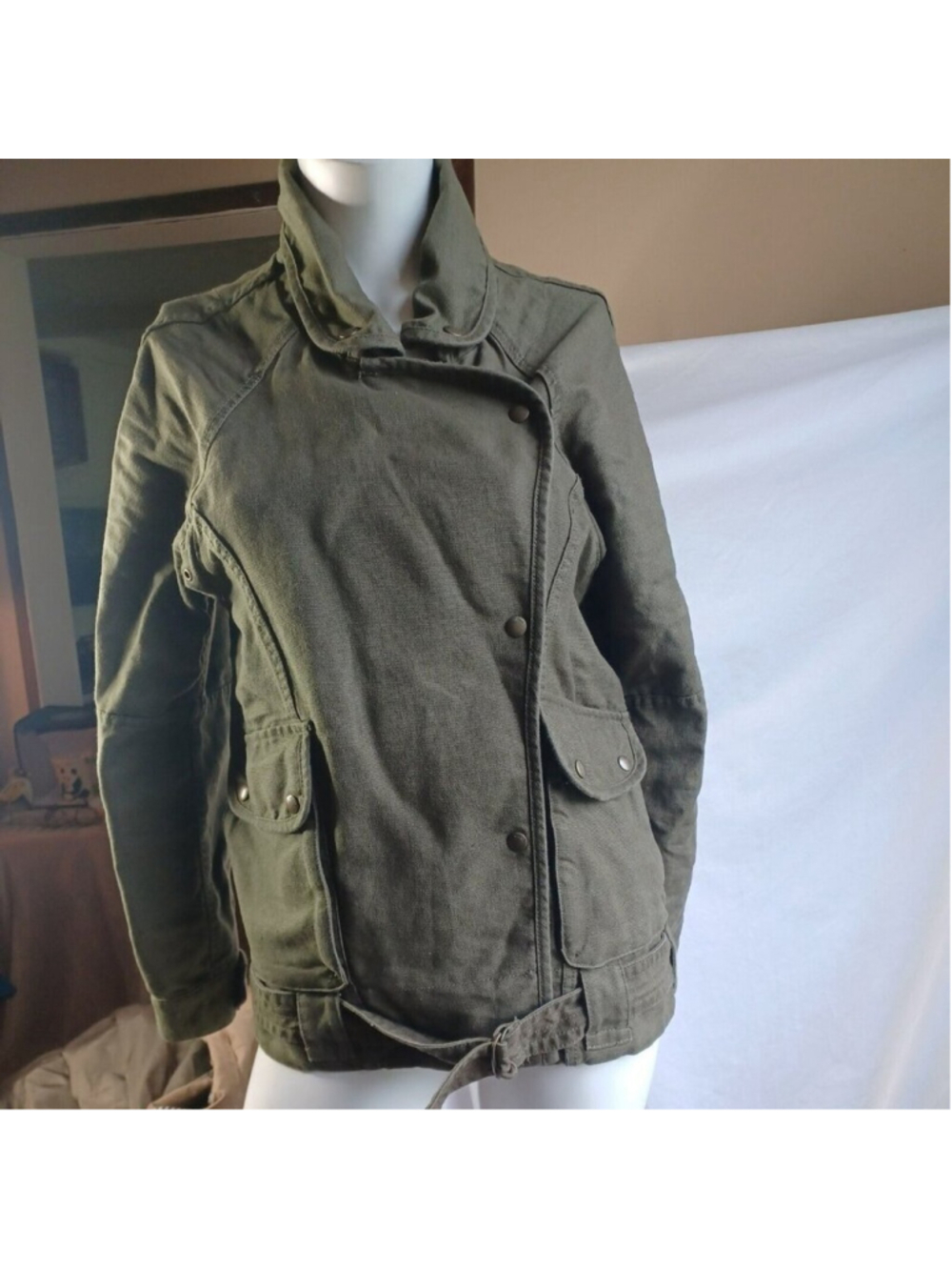 Wilfred Free Aritzia RAYDER Belted Army Coat Moss green Casual w‎ Pockets Jacket